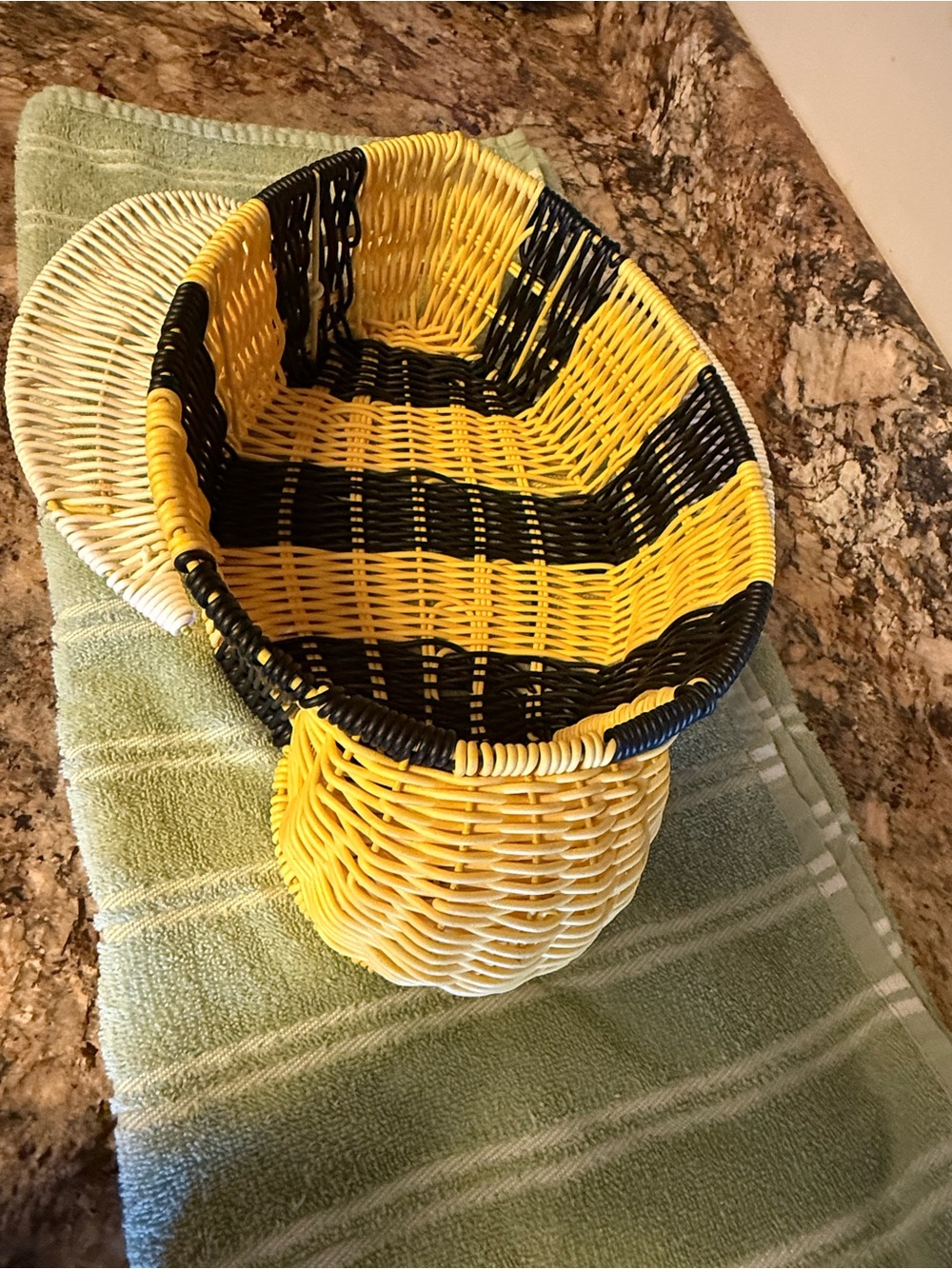 Handwoven Yellow & Black Wicker Basket